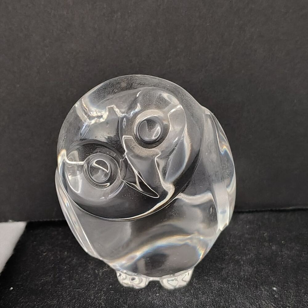 Steuben Owl Clear Crystal Art Glass Paperweight Figurine Signed Hand Cooler